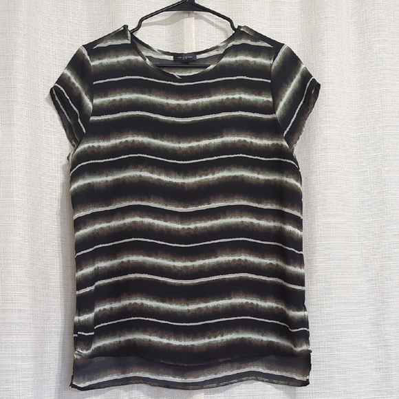 The Limited Women's Top Striped Black and‎ Gray Short Sleeves Lightweight Medium - Picture 1 of 6